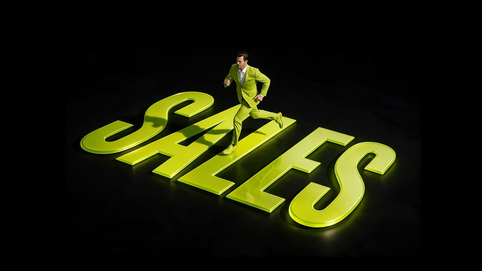 Persona corriendo sobre las letras SALES
